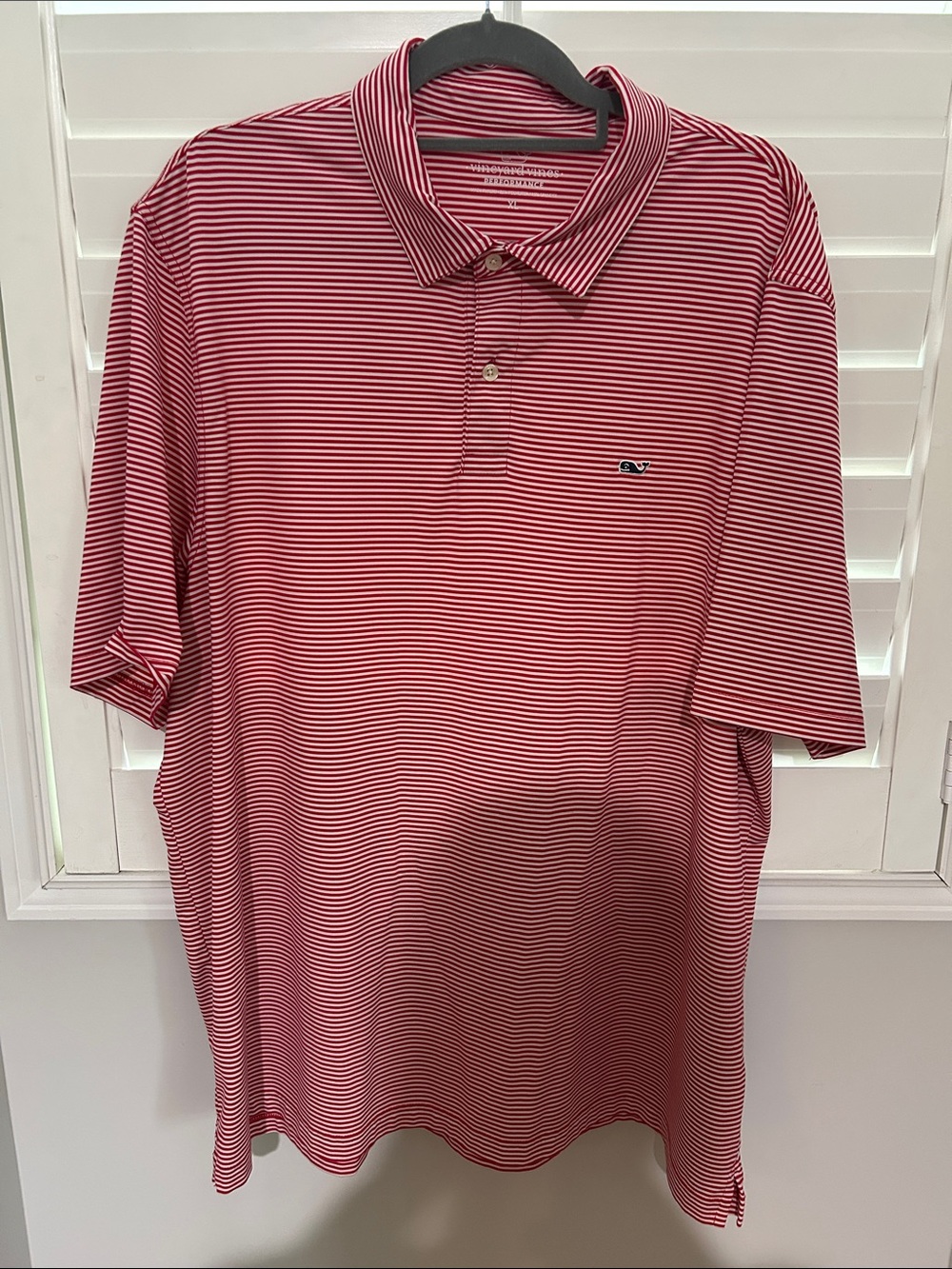 Vineyard Vines Red and White Thin-Striped Polo